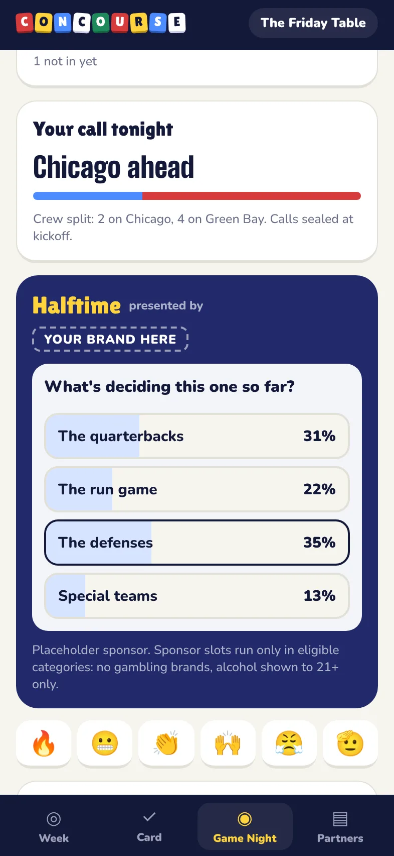 Halftime poll presented by a placeholder brand